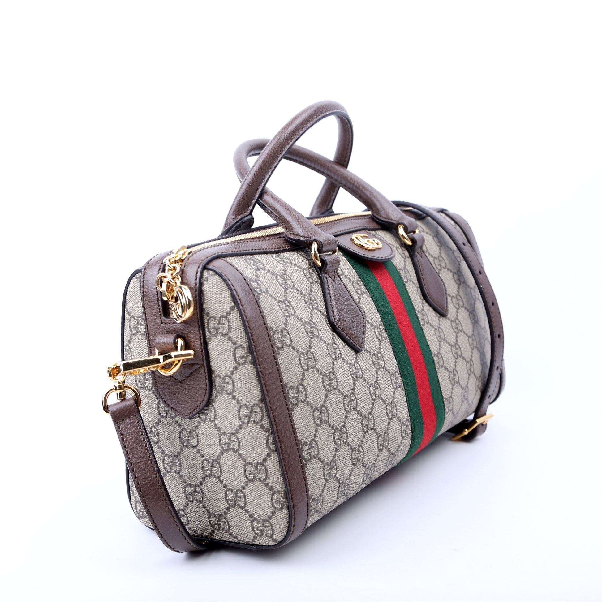 Gucci 524532 GG Supreme Ophidia Boston Medium Brown Bag