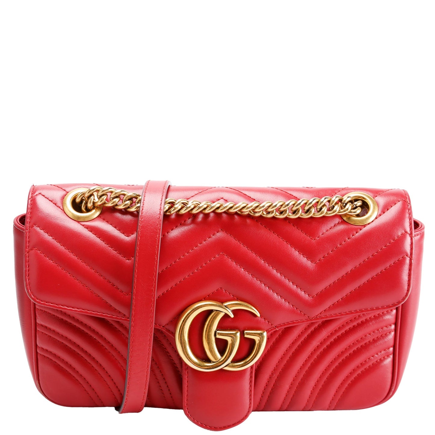 Gucci 443497 Marmont Leather Shoulder Small Flap Red Bag