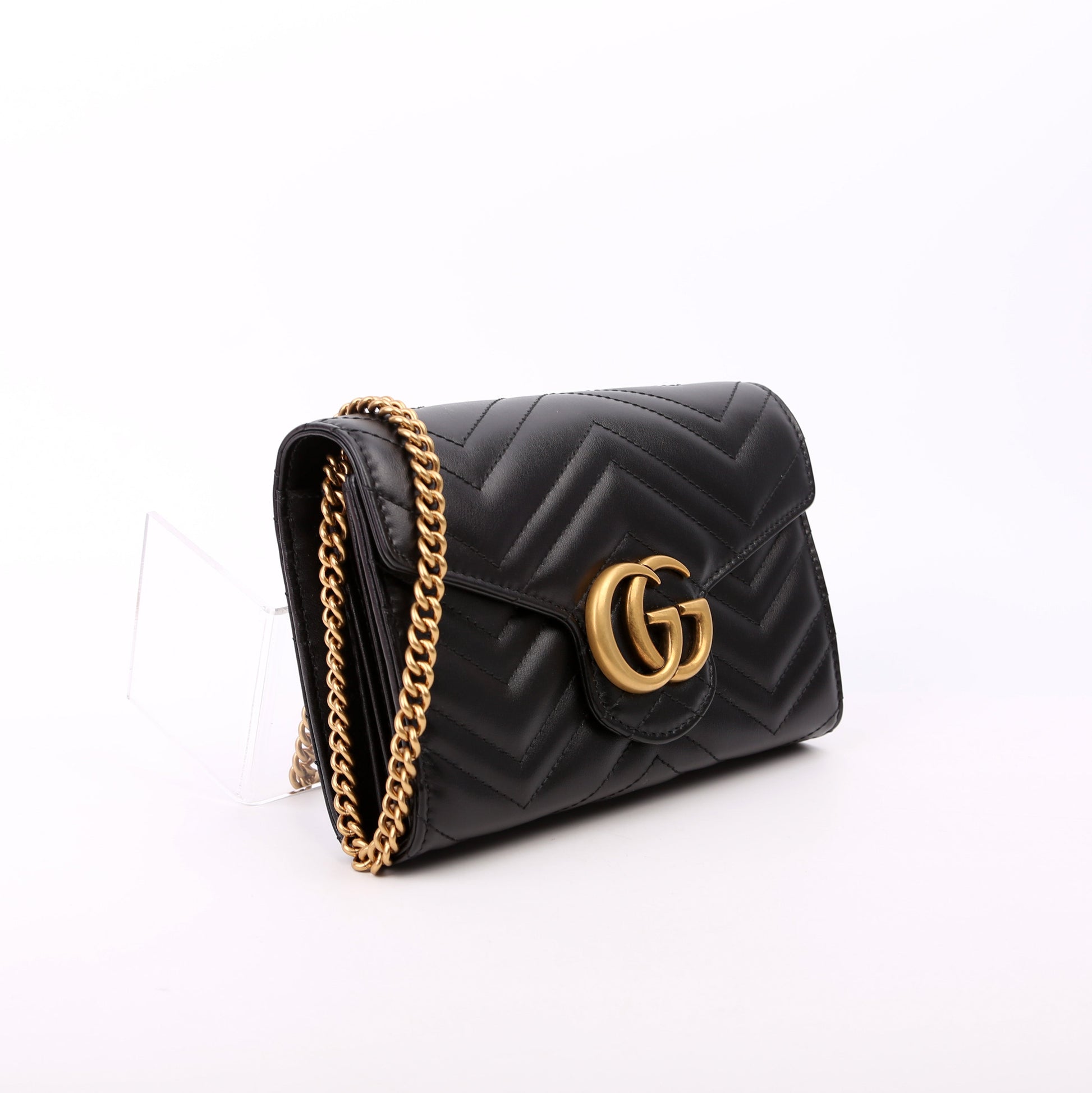 Gucci 474575 Marmont Chain Wallet Black Bag