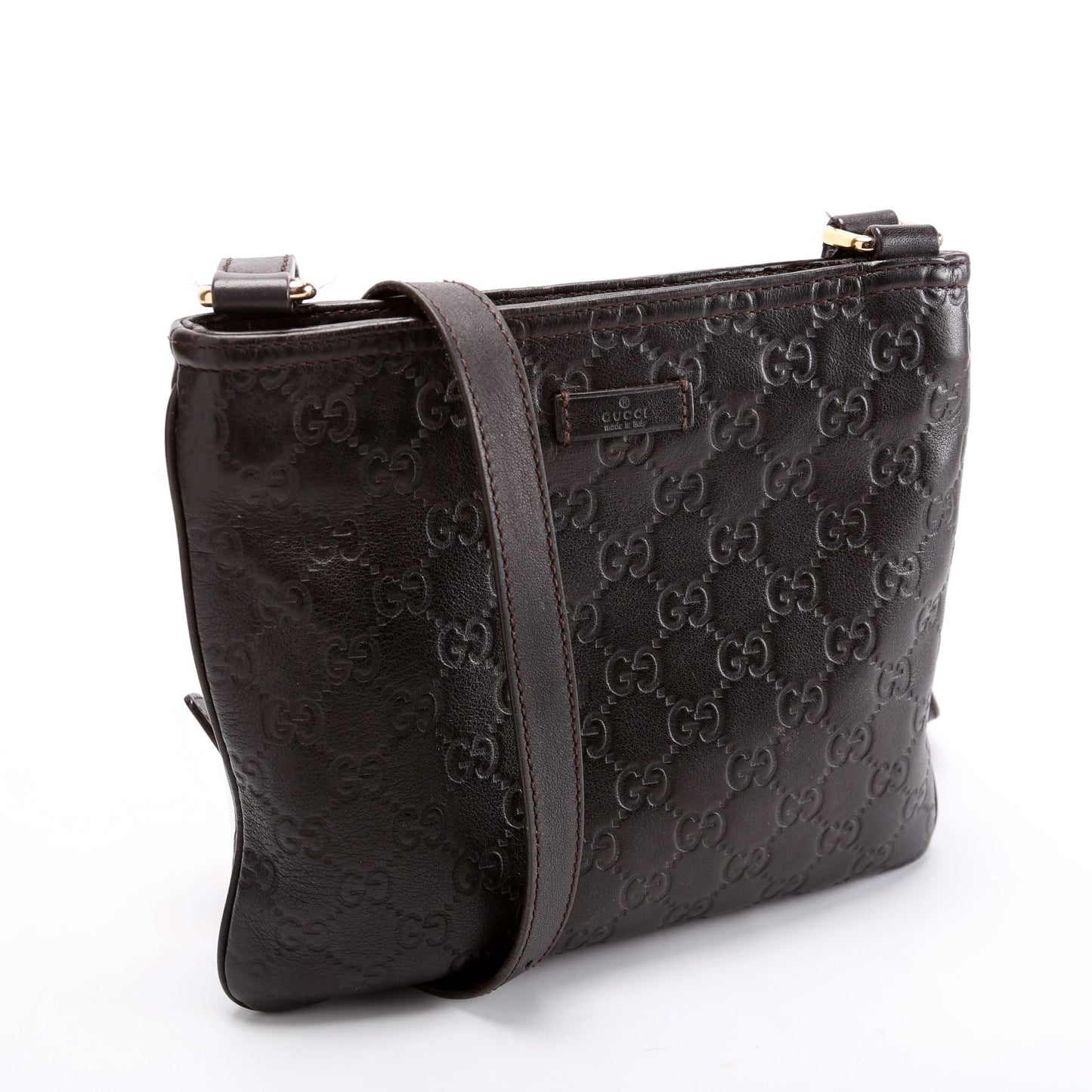Gucci 201538 GG Leather Flat Messenger Brown Bag
