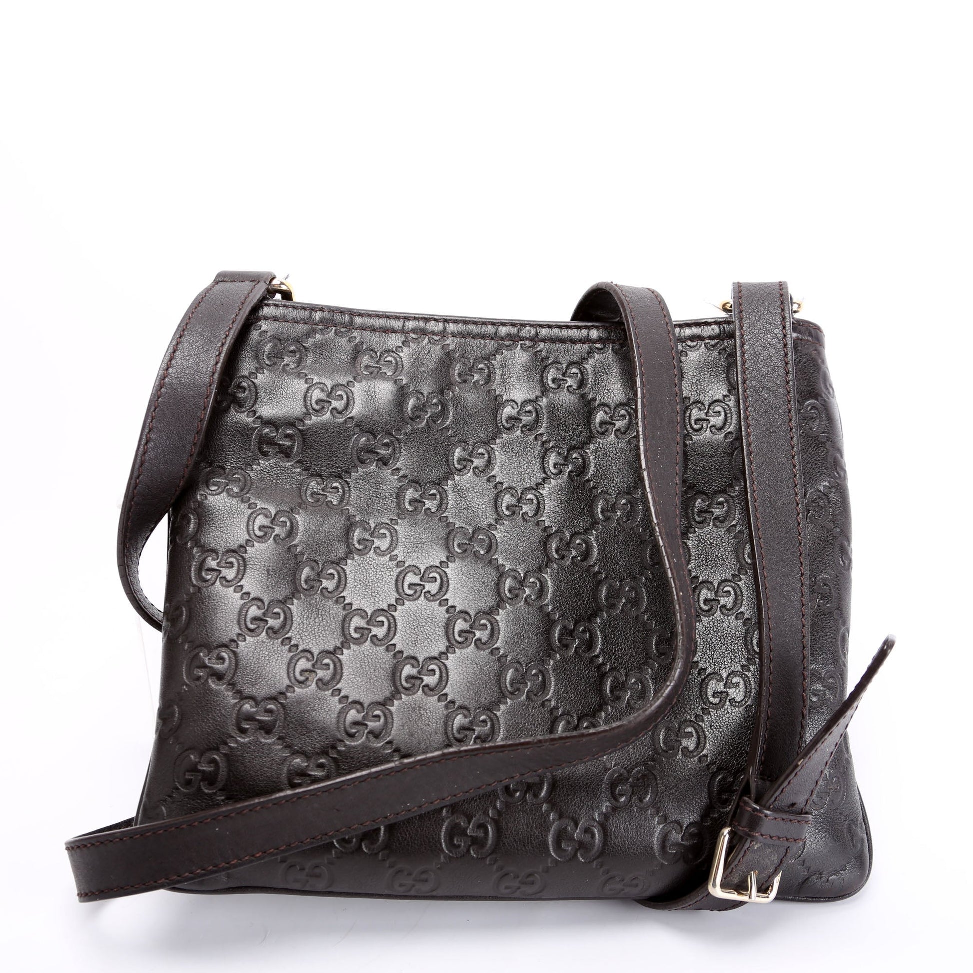 Gucci 201538 GG Leather Flat Messenger Brown Bag