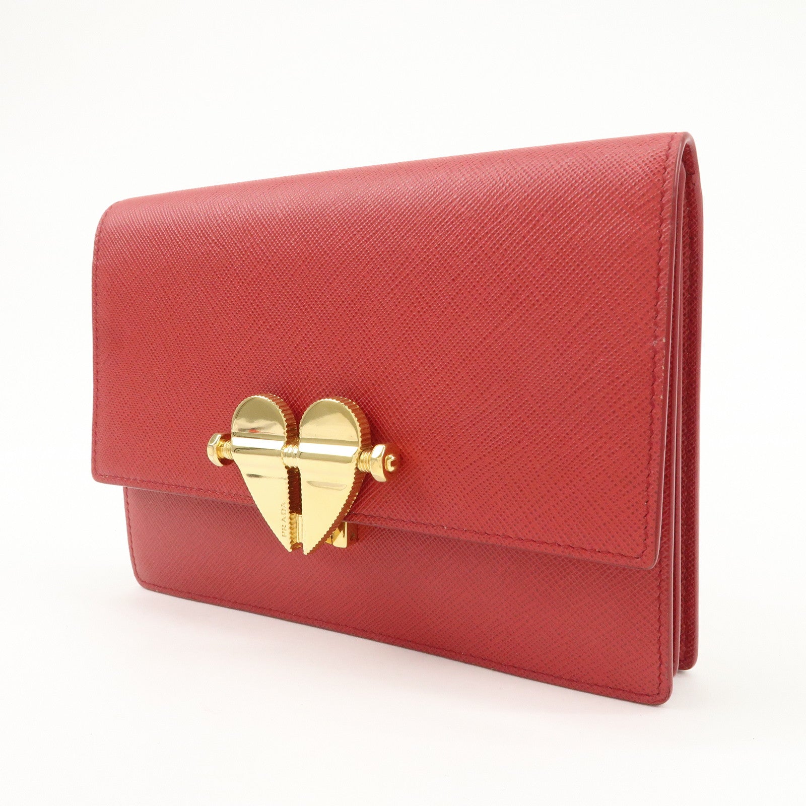 PRADA Heart Lock Leather Shoulder Bag Crossbody Bag Red