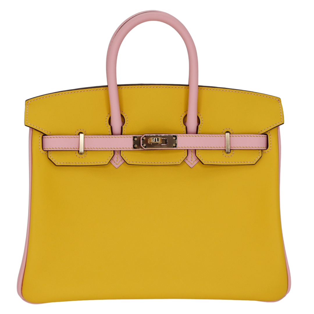 Hermes25cm Birkin HSS Jaune de Naples/ Mauve Swift Leather Permabrass Hardware