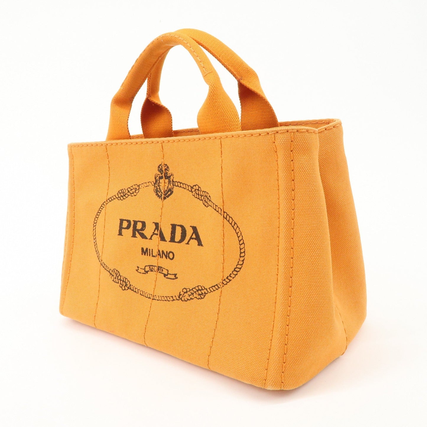 PRADA Logo Canapa Mini Canvas Tote Bag Hand Bag Orange BN2439