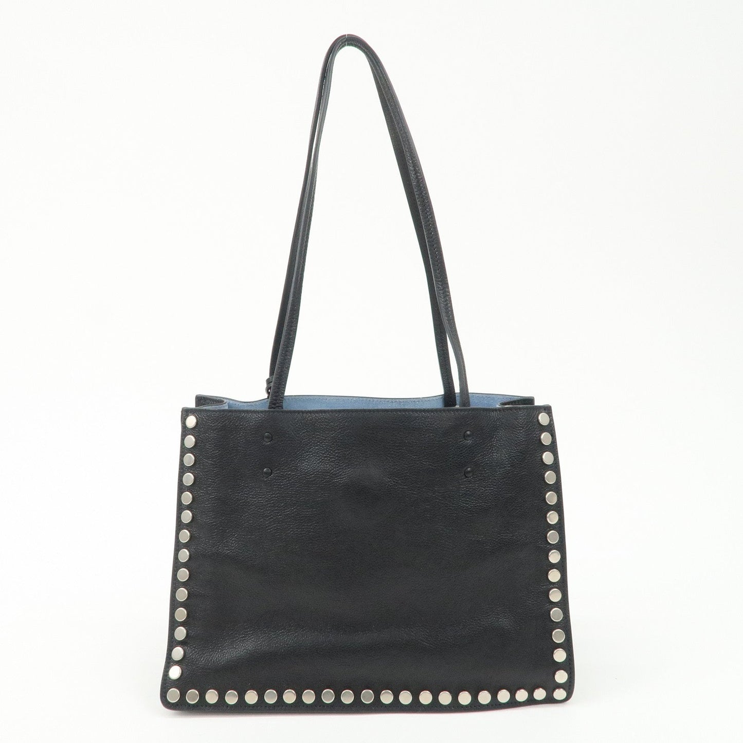 PRADA Logo Etiquette Leather Tote Bag Studs Black 1BG121