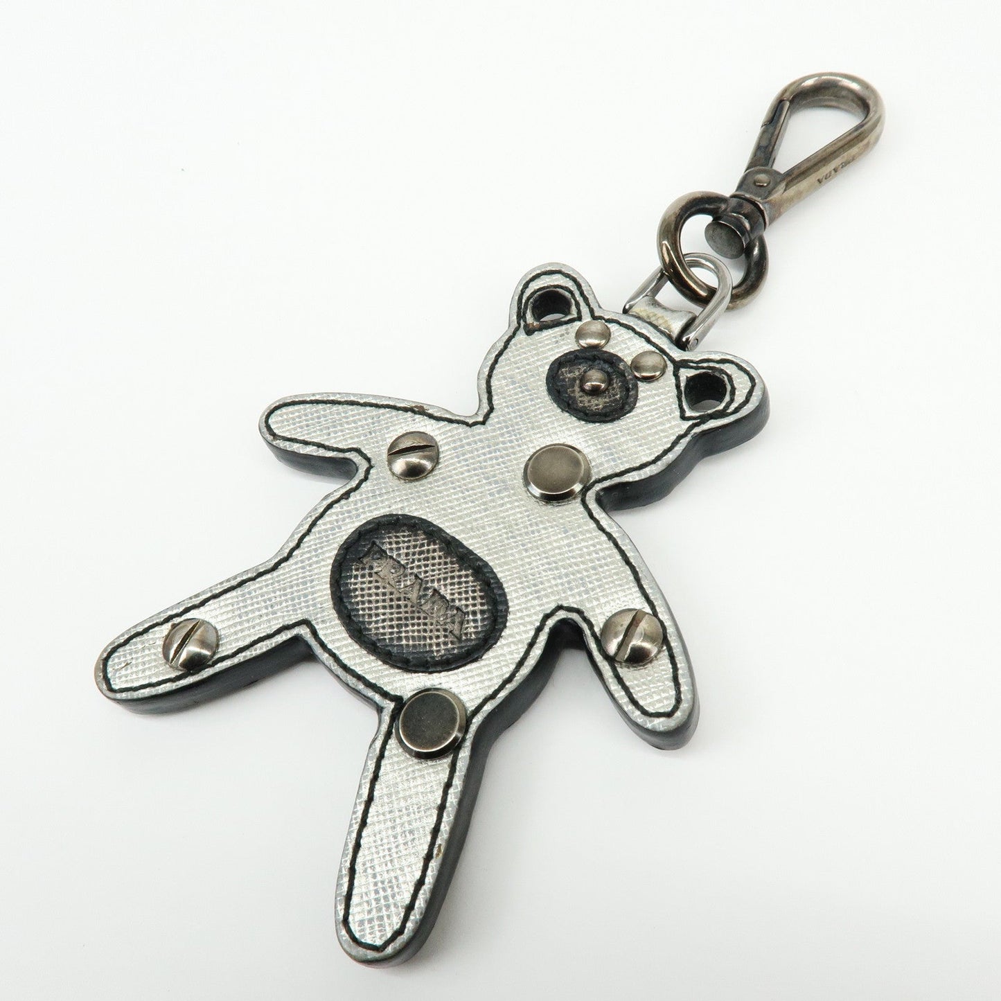PRADA Saffiano Leather Bear Motif Bag Key Charm Silver