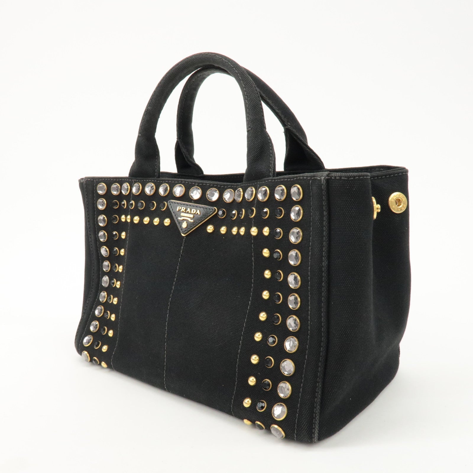 PRADA Logo Canapa Mini Canvas Bijoux 2Way Bag Hand Bag Black 1BG439