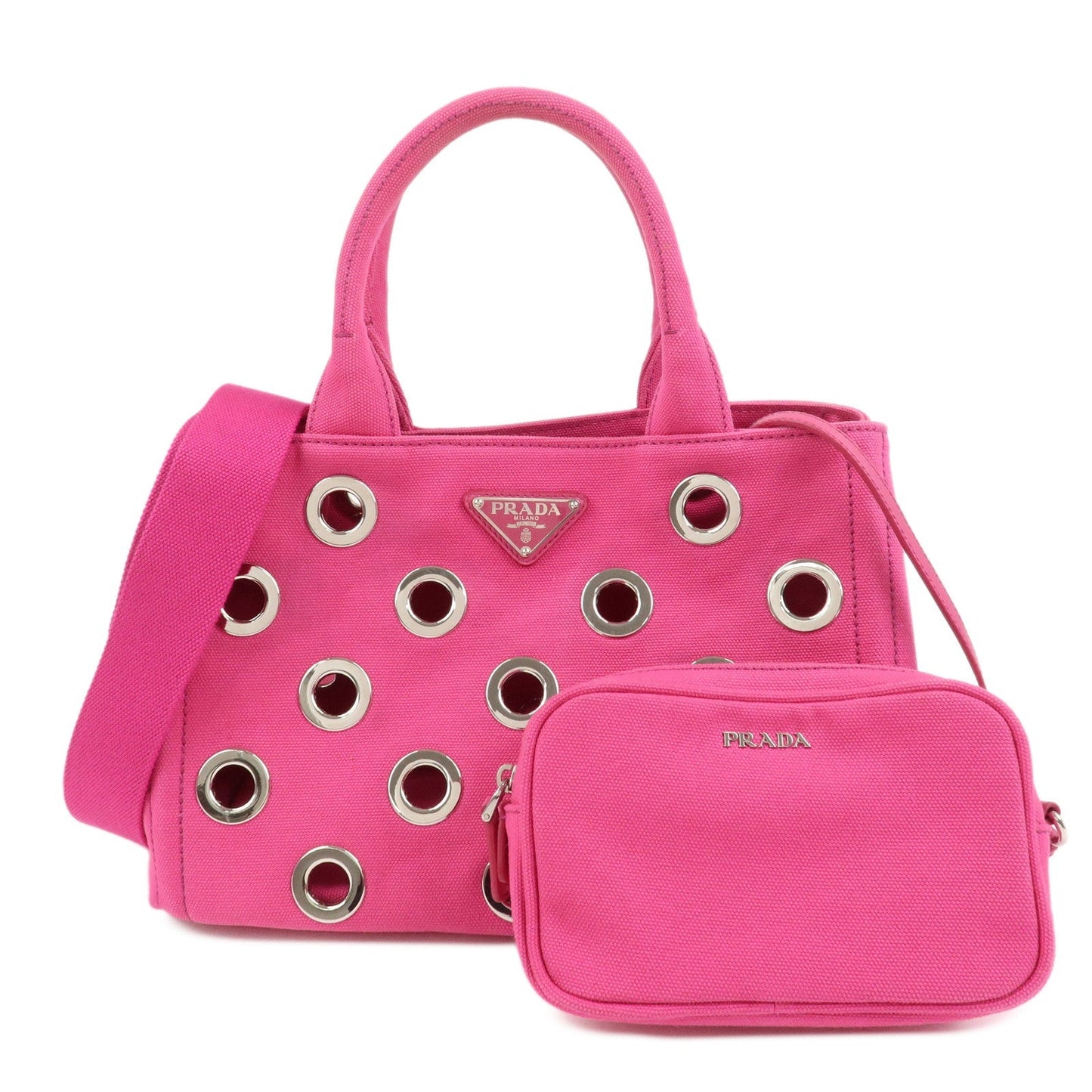 PRADA Grommet Canapa Mini Canvas 2Way Bag Hand Bag Pink 1BG439