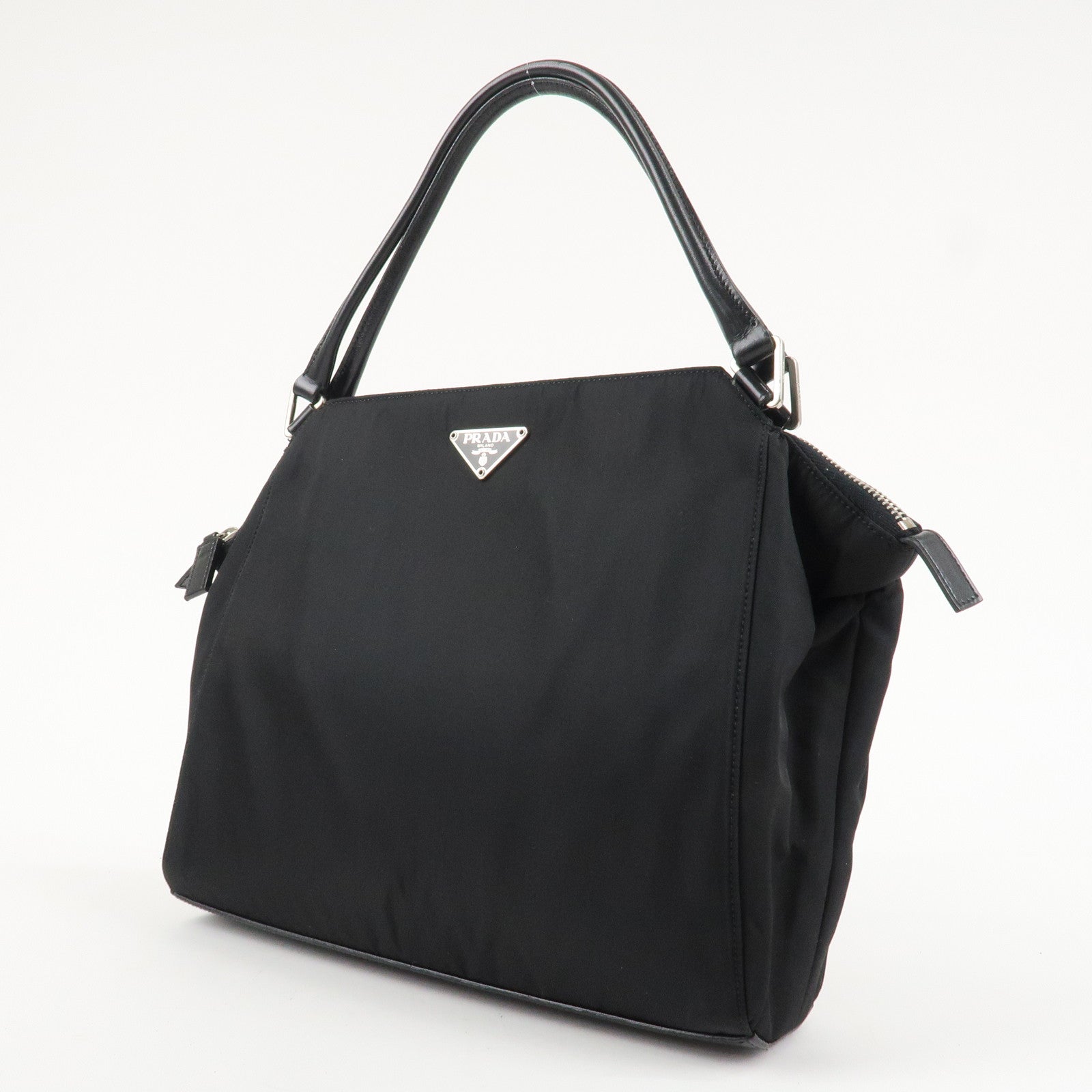 PRADA Triangle Logo Nylon Leather Tote Bag Shoulder Bag B11093