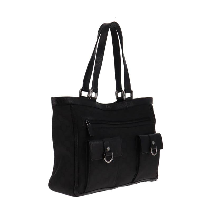 Gucci Abbey Black Leather Nylon Tote