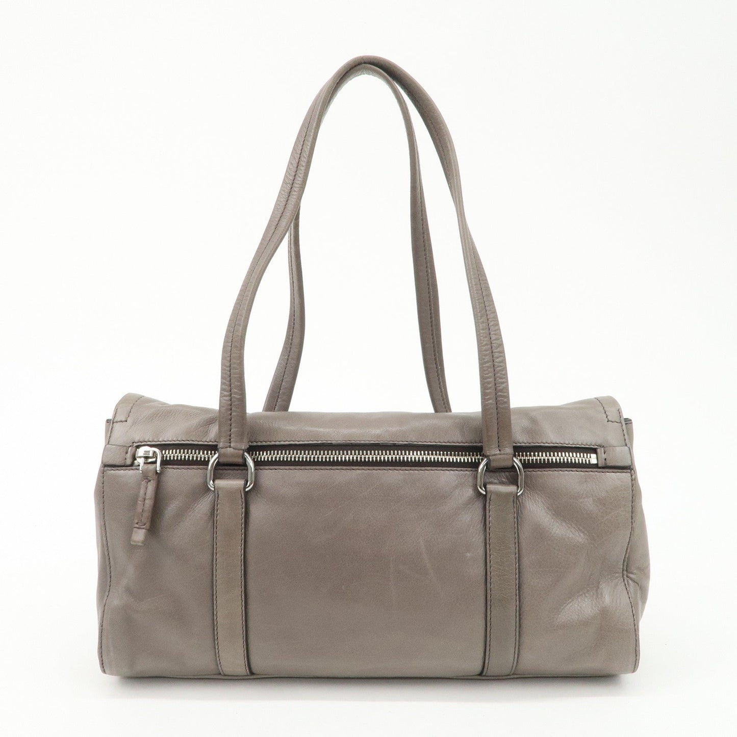 PRADA Triangle Logo Leather Shoulder Bag Gray BR3274