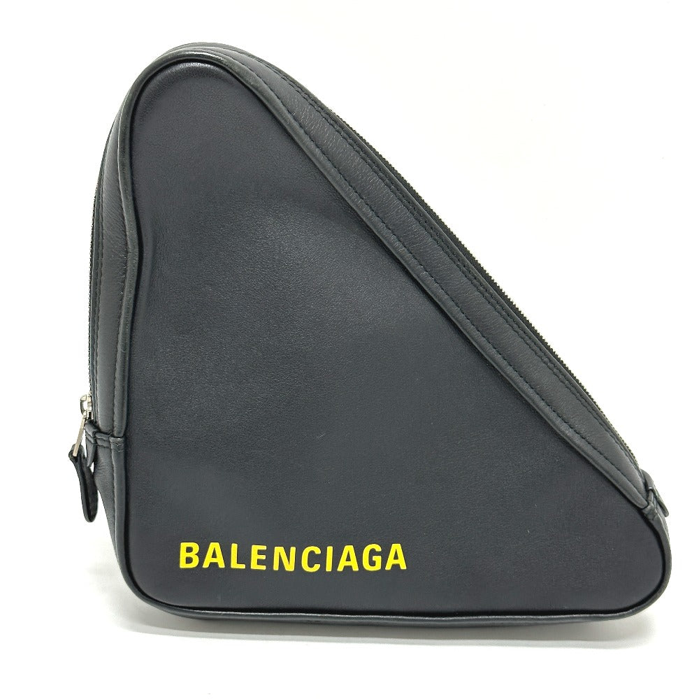 BALENCIAGA Pouch 476976 leather black Triangle triangle mens