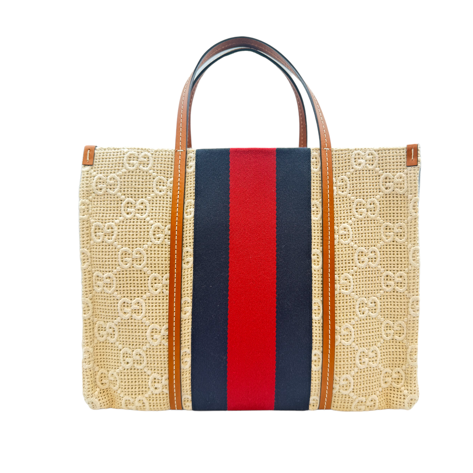 Gucci Brown Leather Canvas Tote Style 39