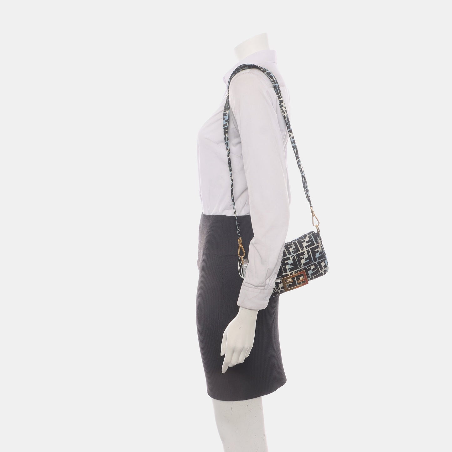Fendi Baguette Mini Blue Black Zucca Nylon Gold Hardware Two-way Carry Bag