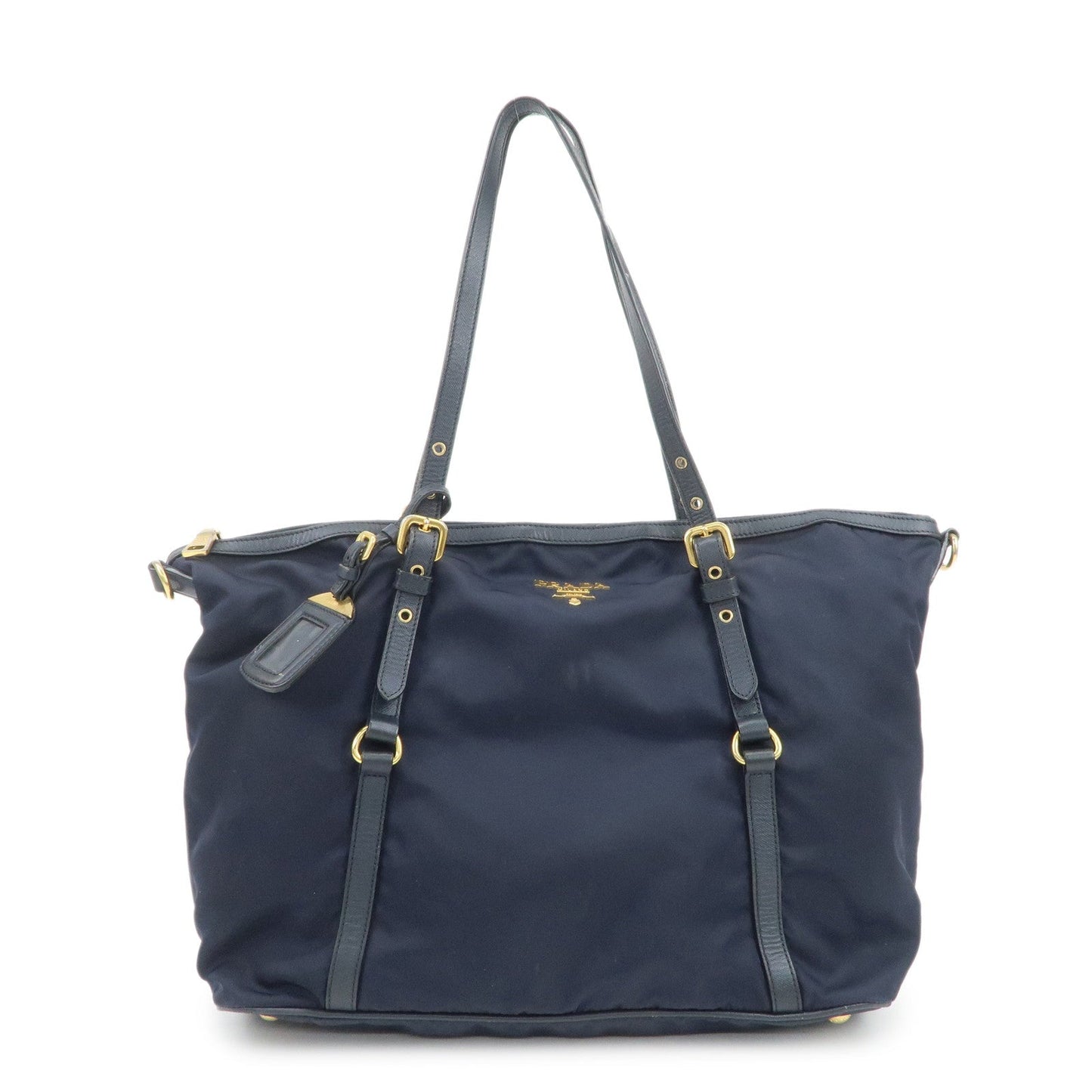 PRADA Nylon Saffiano Leather Shoulder Bag Tote Bag Navy