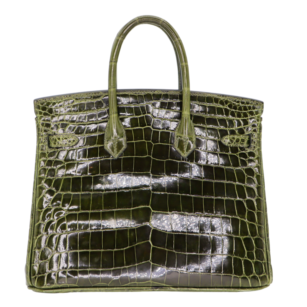 Hermes25cm Birkin Vert Olive Shiny Niloticus Gold Hardware