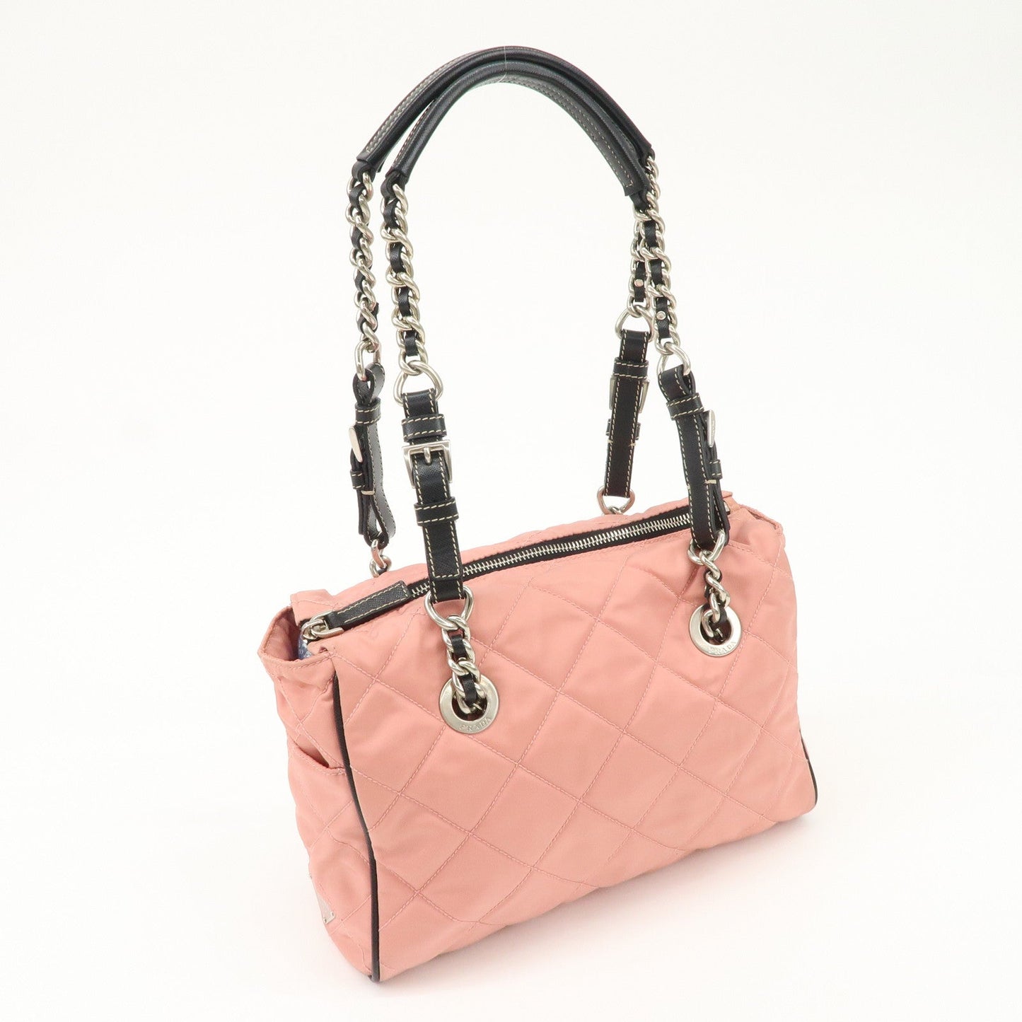 PRADA Triangle Logo Leather Nylon Shoulder Bag Tote Bag Pink BR2236