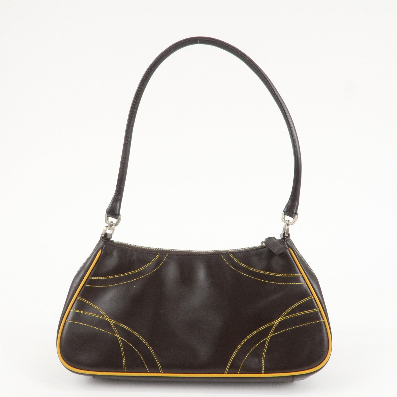 PRADA Logo Leather Shoulder Bag Hand Bag Brown Yellow B11055