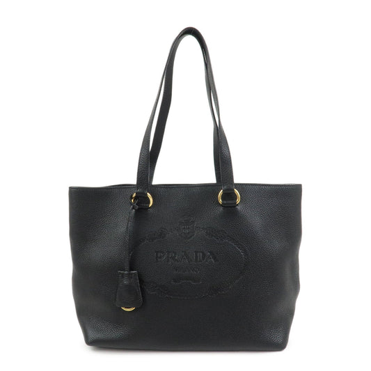 PRADA Logo Vitello Daino Leather Tote Bag Shoulder Bag Black 1BG100