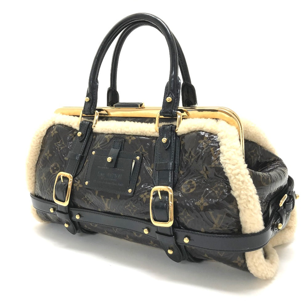 LOUIS VUITTON Handbag Patent Leather, Sheepskin Brown Monogram Shearing storm