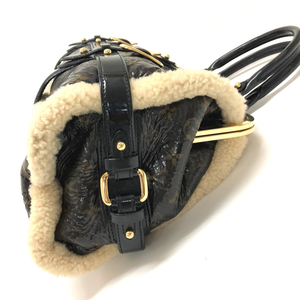 LOUIS VUITTON Handbag Patent Leather, Sheepskin Brown Monogram Shearing storm