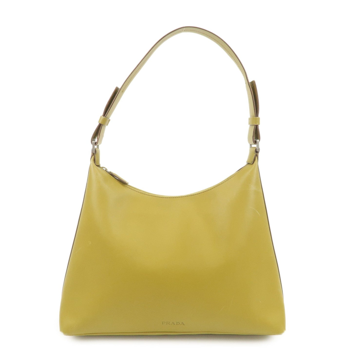 PRADA Leather Shoulder Bag Mustard Silver Hardware