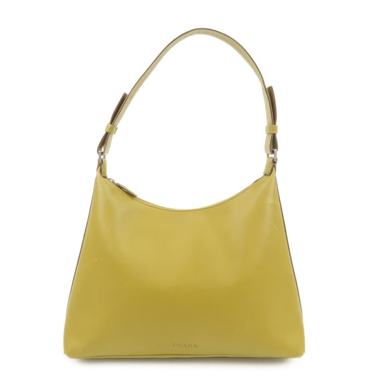 PRADA Leather Shoulder Bag Mustard Silver Hardware