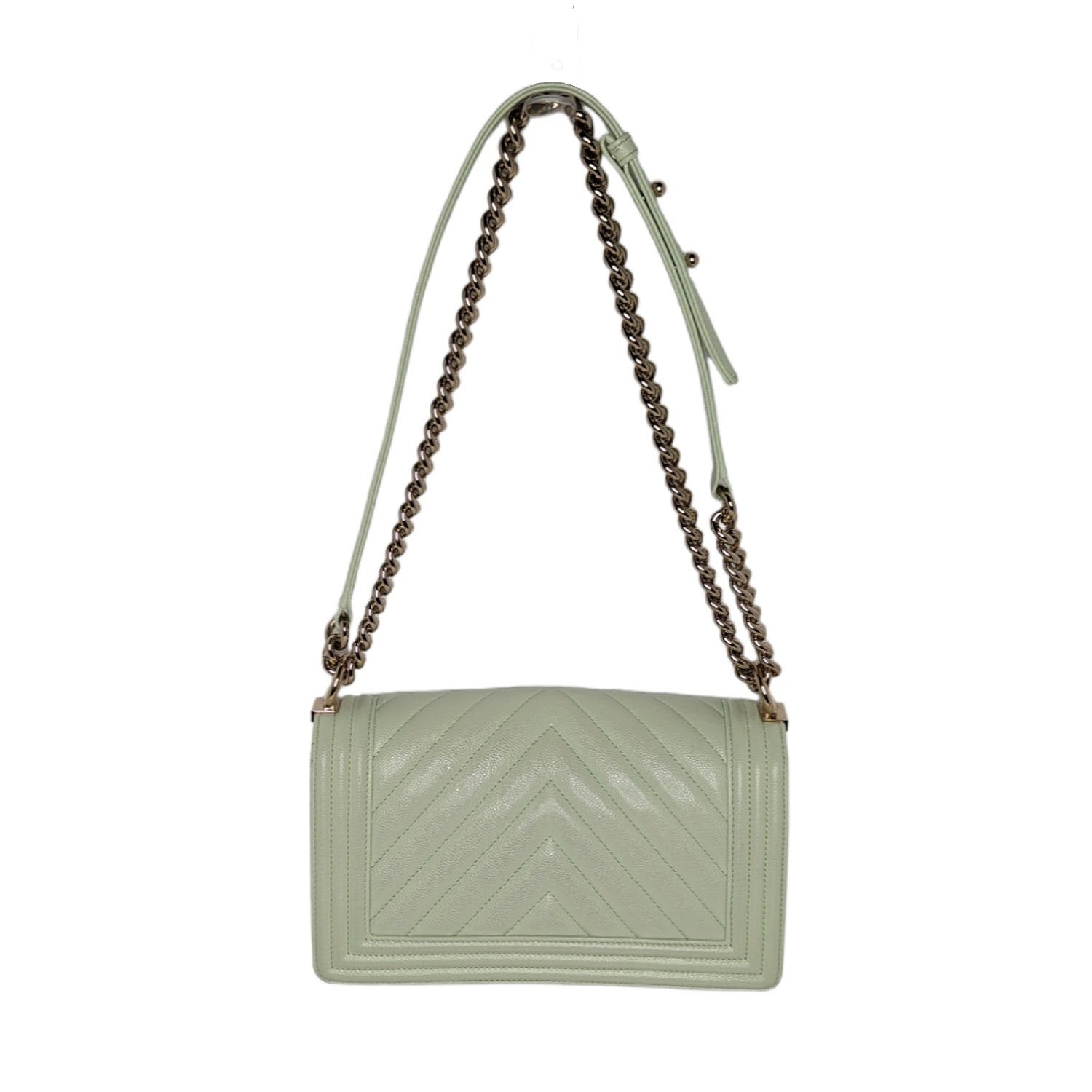 Chanel bag Caviar Chevron Quilted Medium Boy Flap Light Green