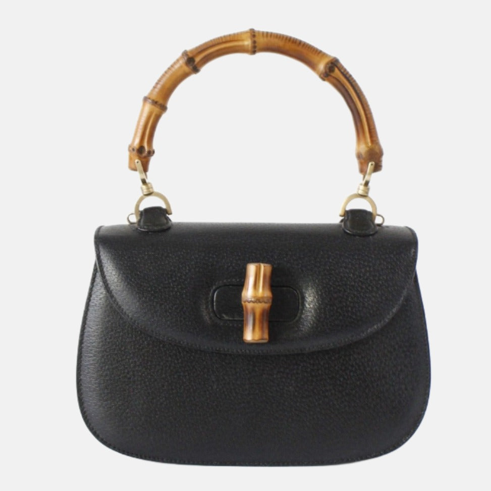 Gucci Bamboo Top Handle Bag Leather Medium Black