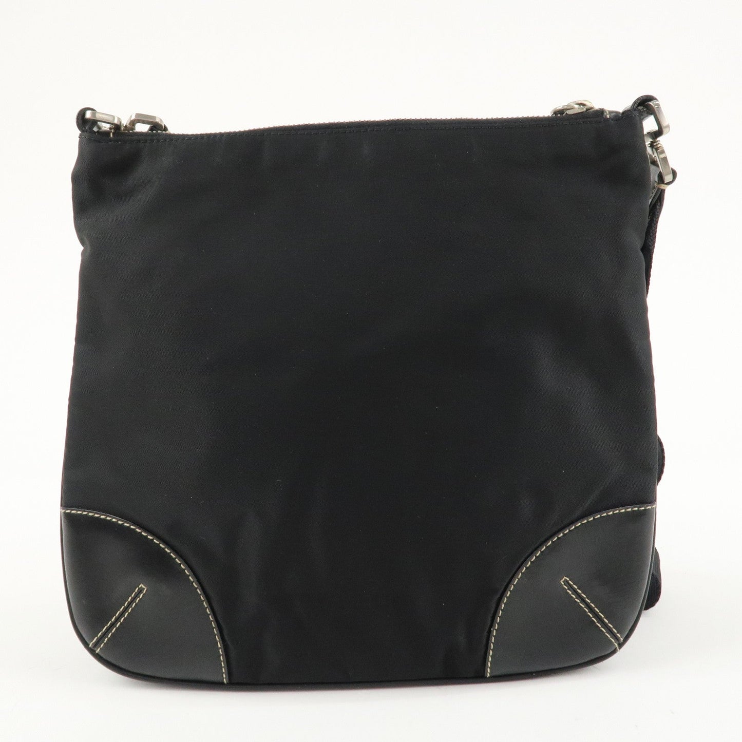 PRADA Triangle Logo Leather Nylon Shoulder Bag Crossbody Bag Black