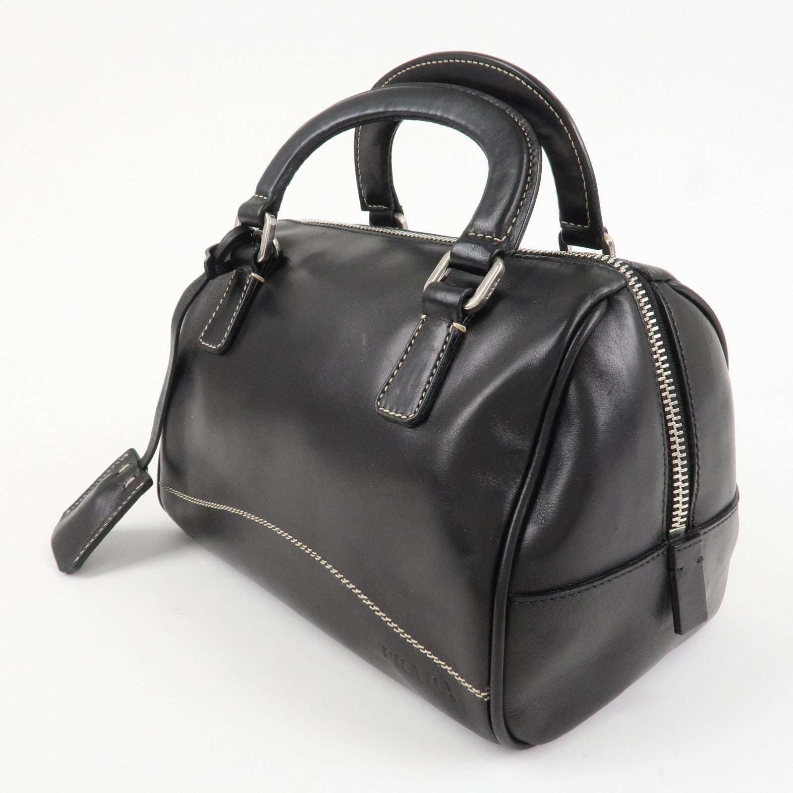 PRADA Leather Mini Boston Bag Hand Bag Black
