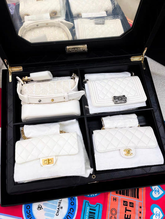 Chanel Set Of 4 white Mini Bags with Quilted Trunk