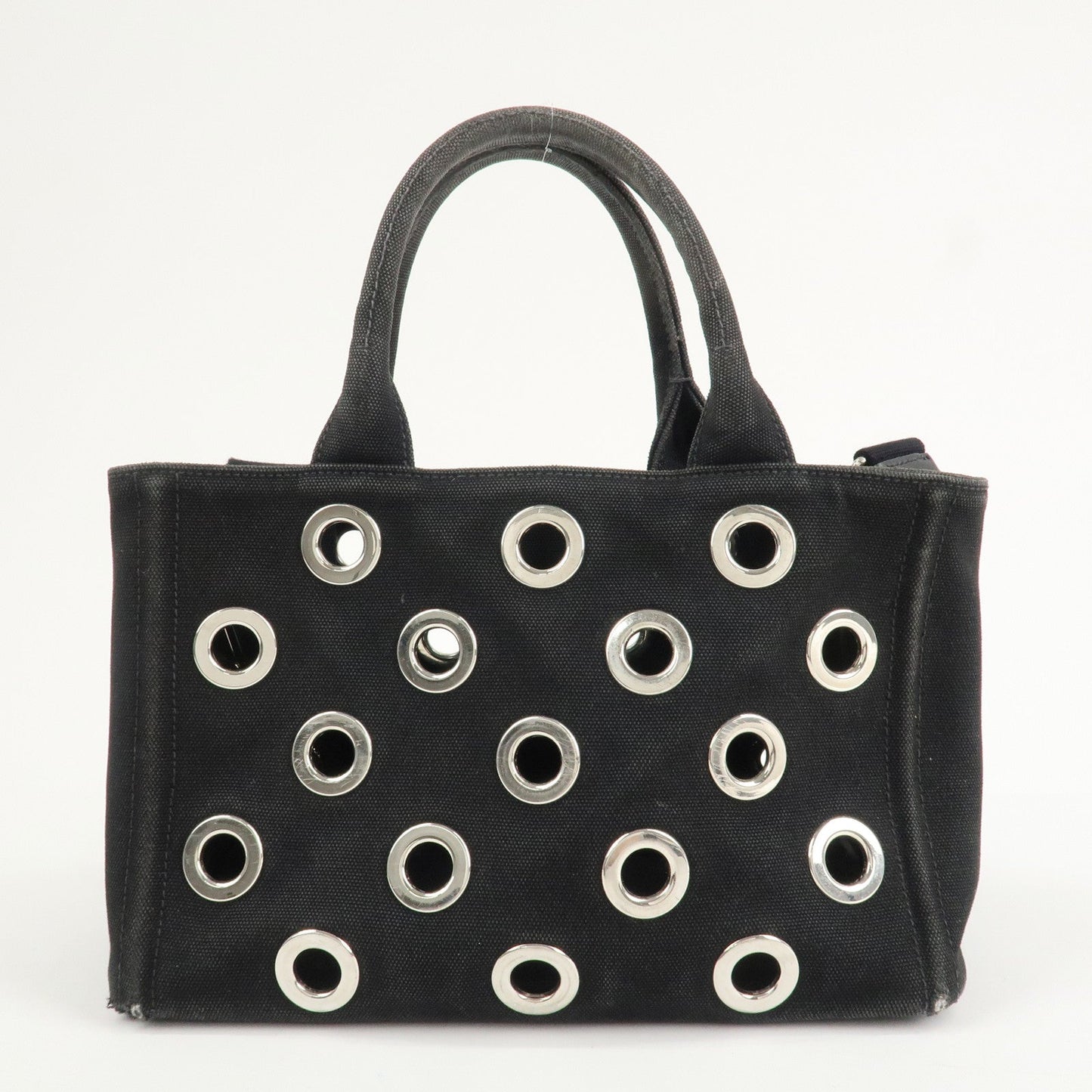 PRADA Logo Canapa Mini Canvas 2Way Bag Hand Bag Black 1BG439