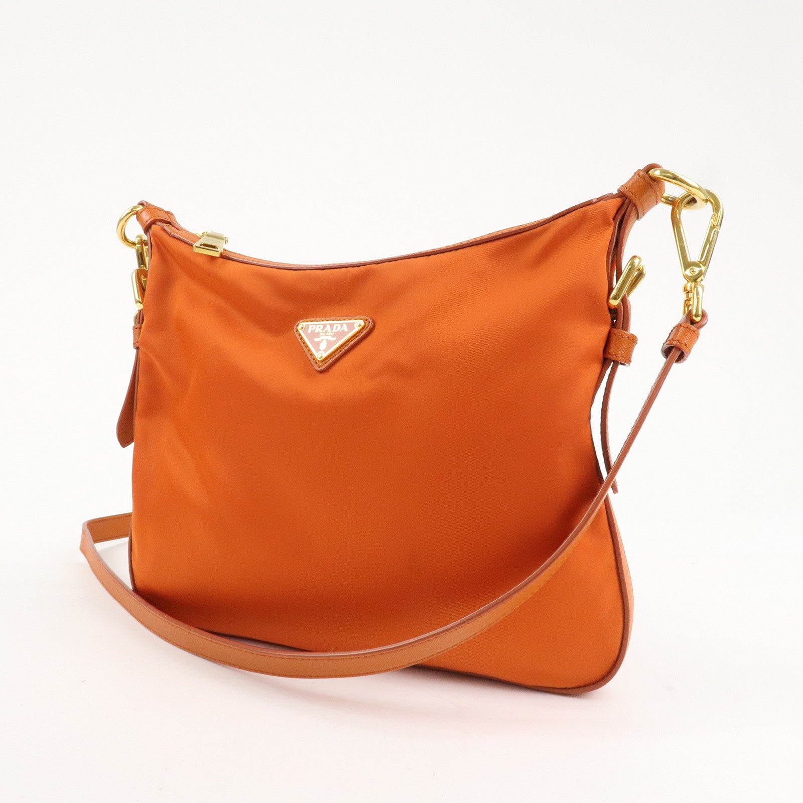 PRADA Triangle Logo Nylon Leather 2Way Shoulder Bag Orange