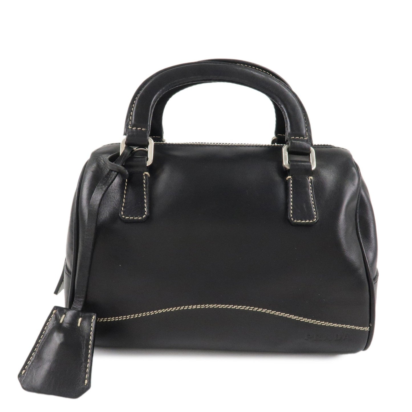 PRADA Leather Mini Boston Bag Hand Bag Black