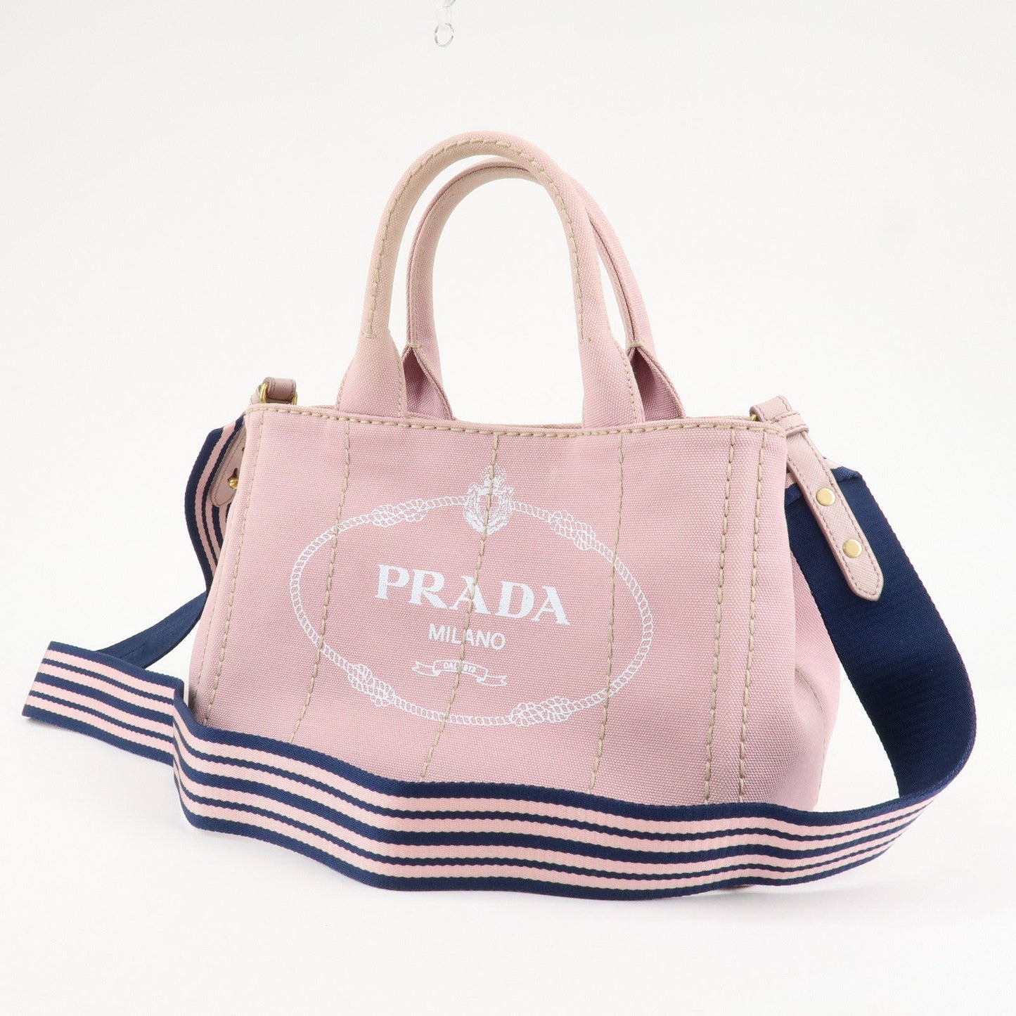 PRADA Canapa Mini Denim Hand Bag Tote Bag Pink 1BG439