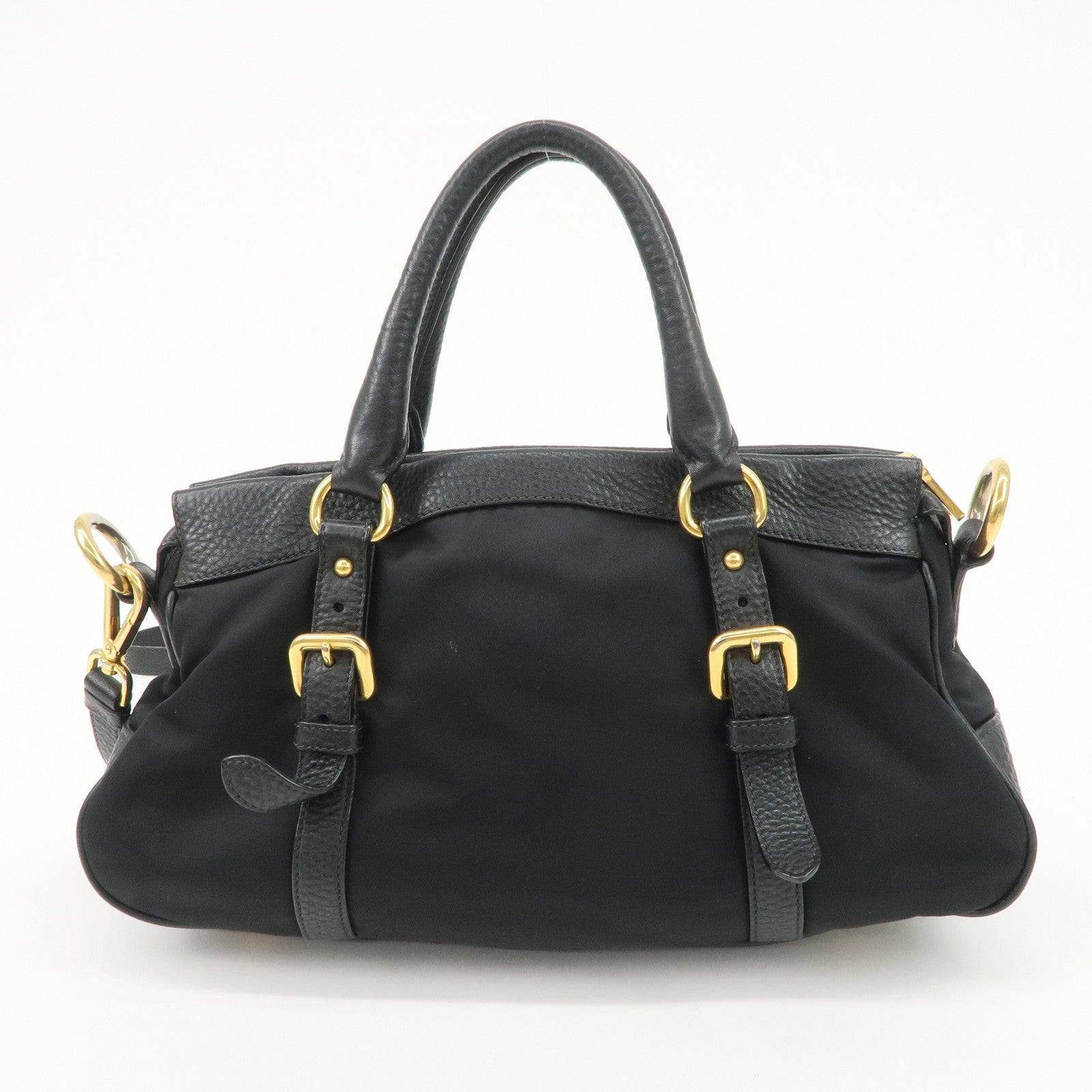 PRADA Nylon Leather 2WAY Bag Hand Bag Shoulder Bag Black BN2032