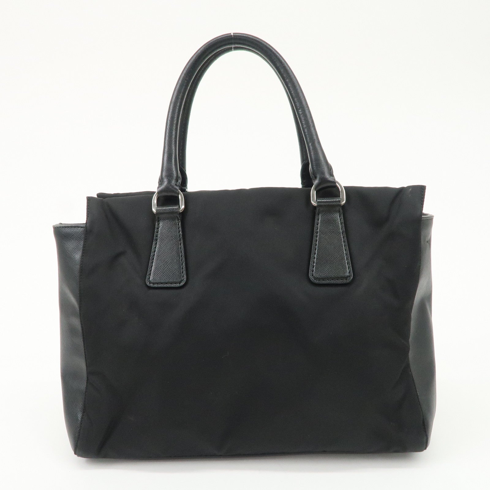 PRADA Triangle Logo Leather Nylon 2Way Bag Hand Bag Black Gold HDW