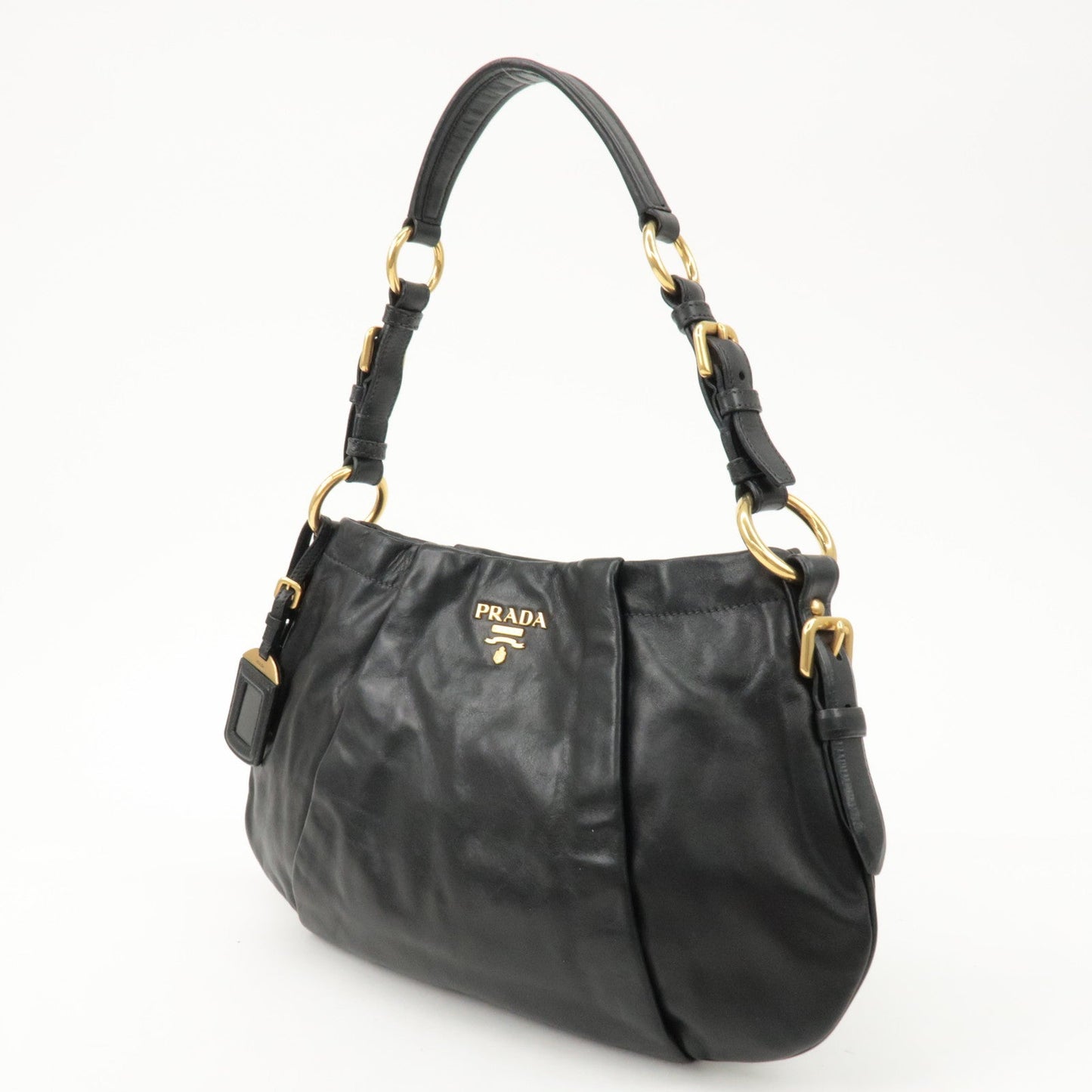 PRADA Logo Leather Shoulder Bag Hand Bag Black BR4930