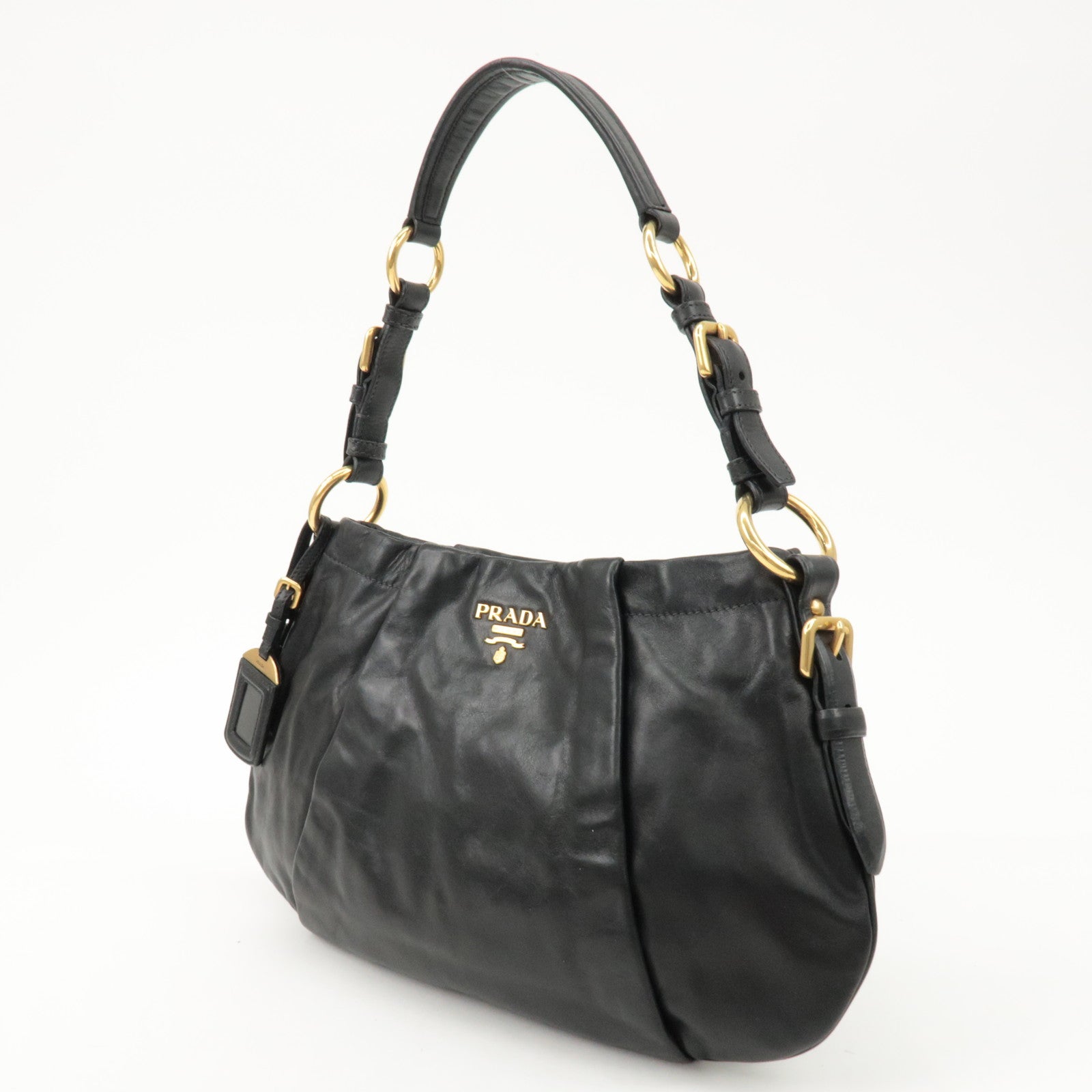PRADA Logo Leather Shoulder Bag Hand Bag Black BR4930