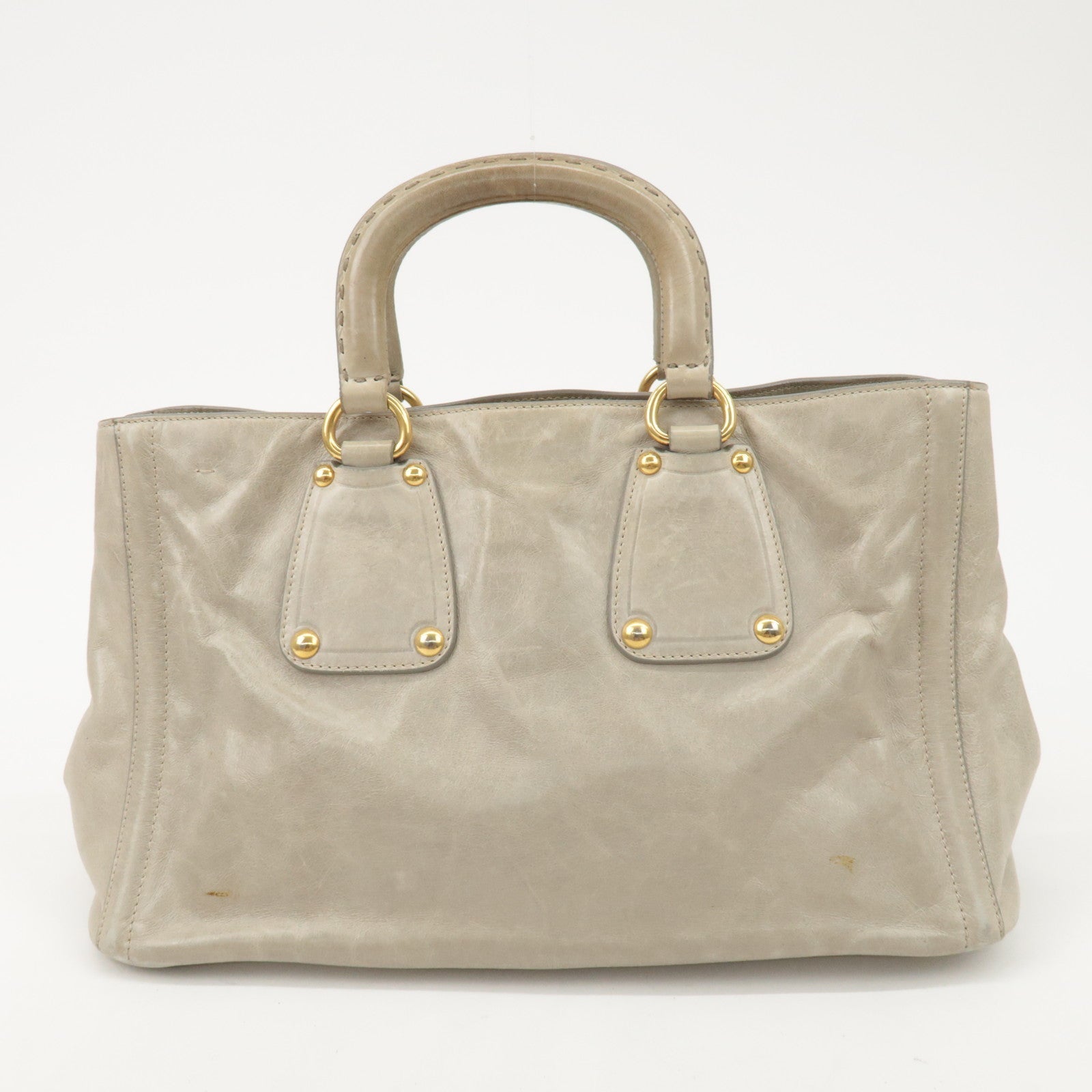 PRADA Triangle Logo Leather 2Way Bag Tote Bag Gray BN2104