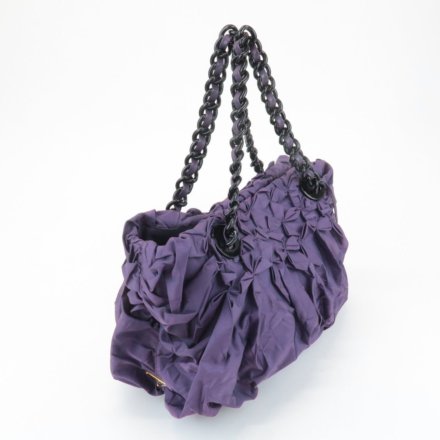 PRADA Triangle Logo Leather Nylon Tote Bag Shoulder Bag Purple