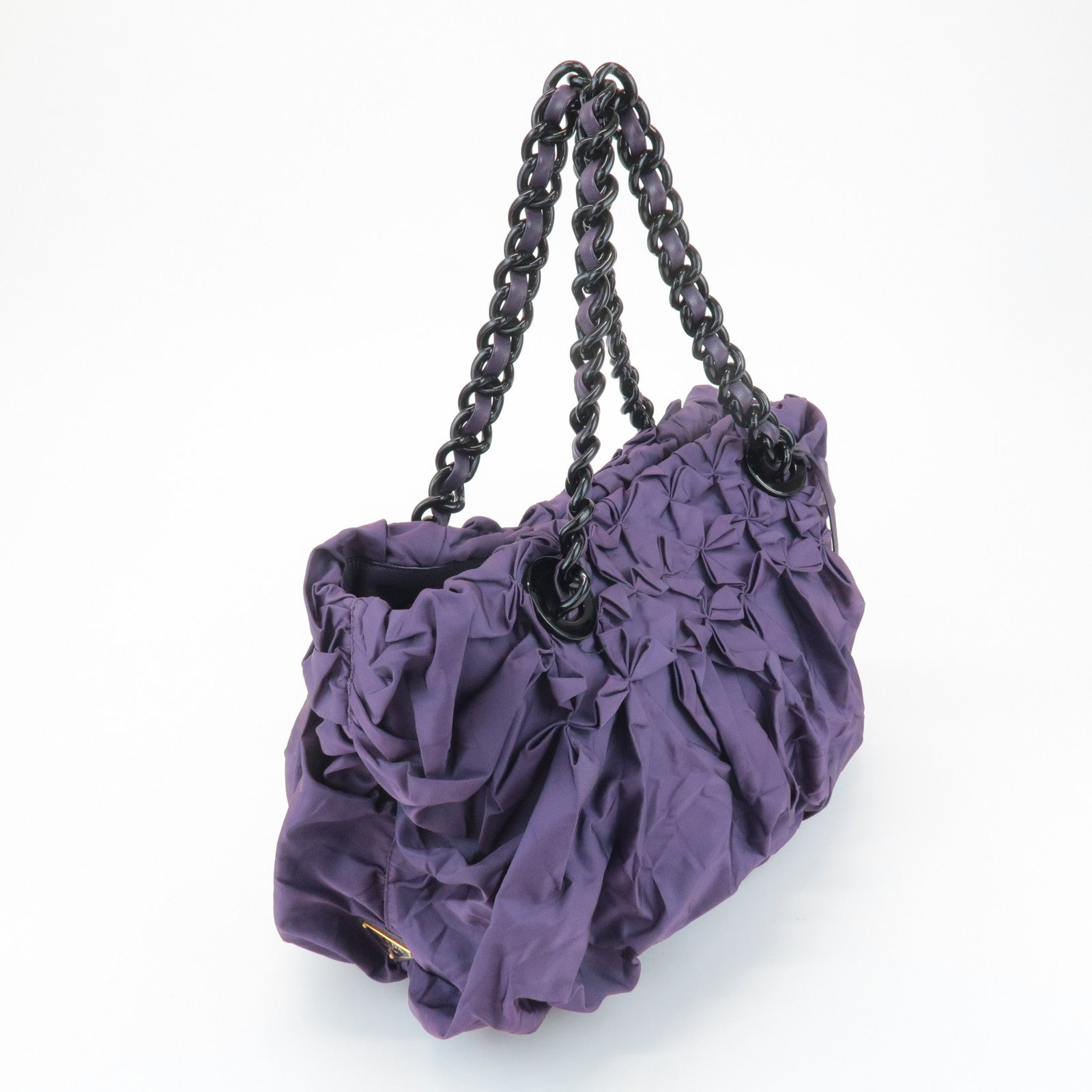 PRADA Triangle Logo Leather Nylon Tote Bag Shoulder Bag Purple