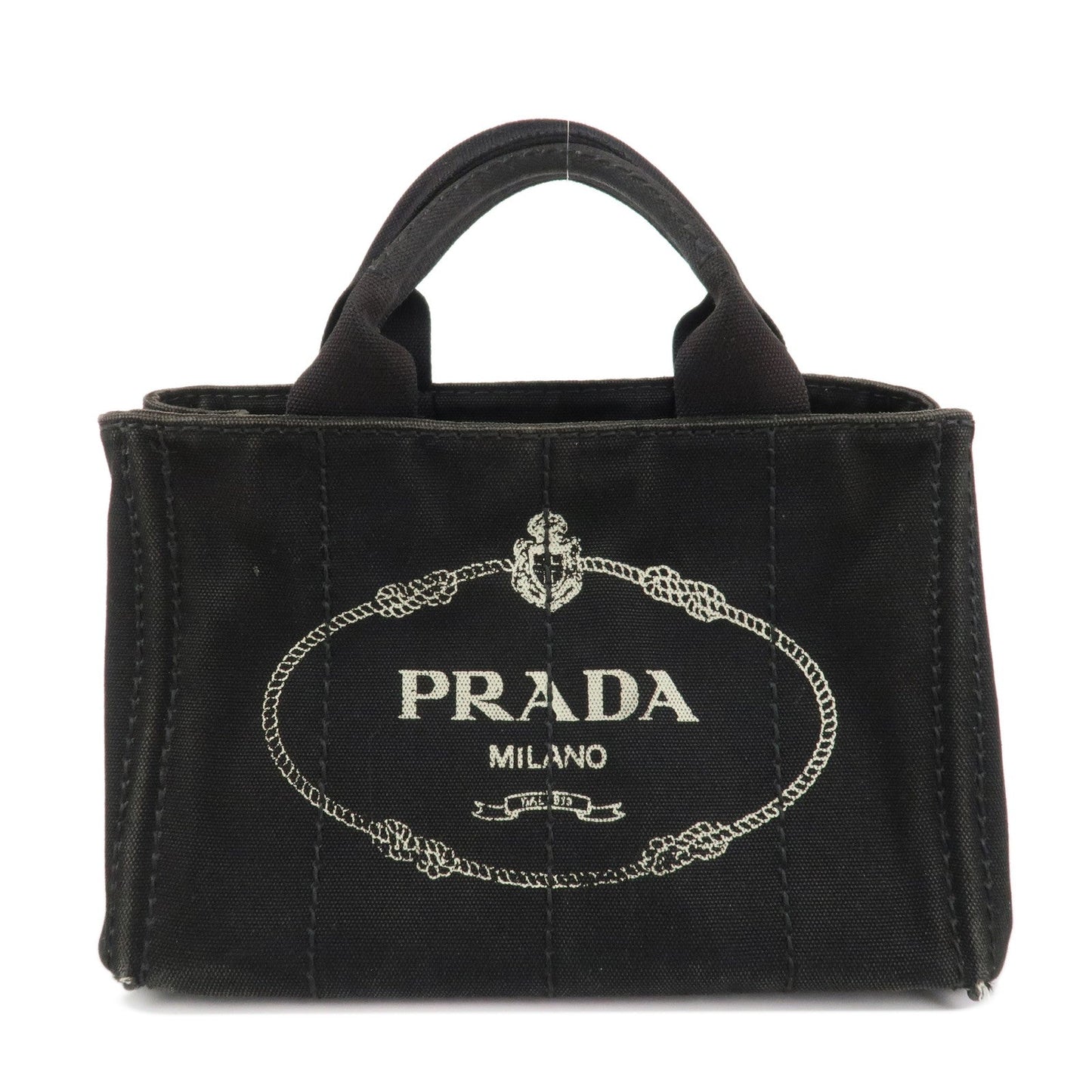 PRADA Logo Canapa Mini Canvas Tote Bag Hand Bag Black BN2439