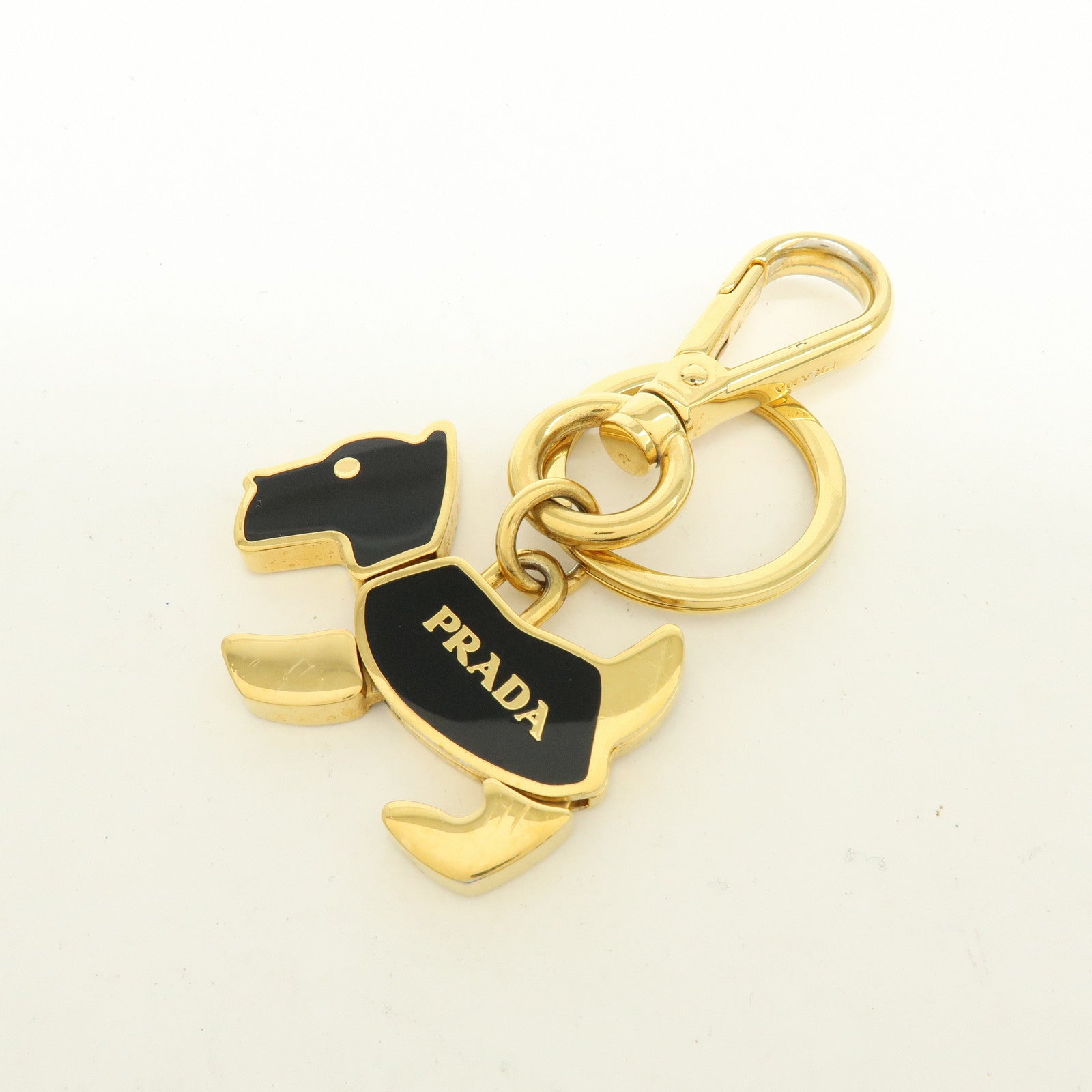 PRADA Dog Motif Metal Bag Charm Key Holder Black