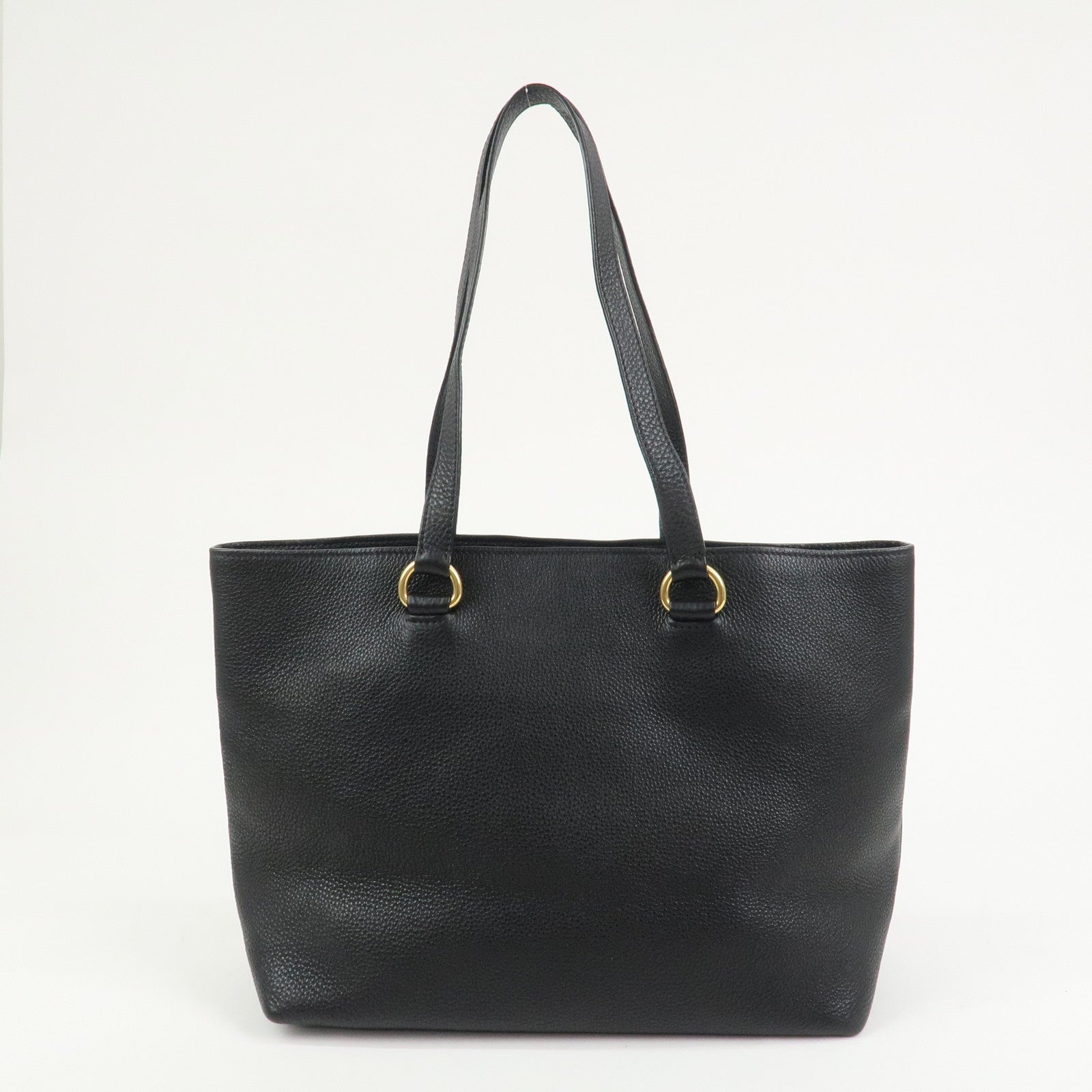 PRADA Logo Vitello Daino Leather Tote Bag Shoulder Bag Black 1BG100