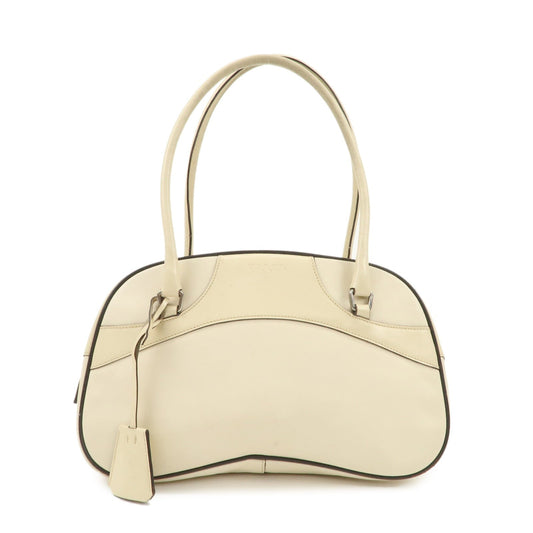 PRADA Leather Bowling Bag Boston Bag Shoulder Bag Ivory BL0049