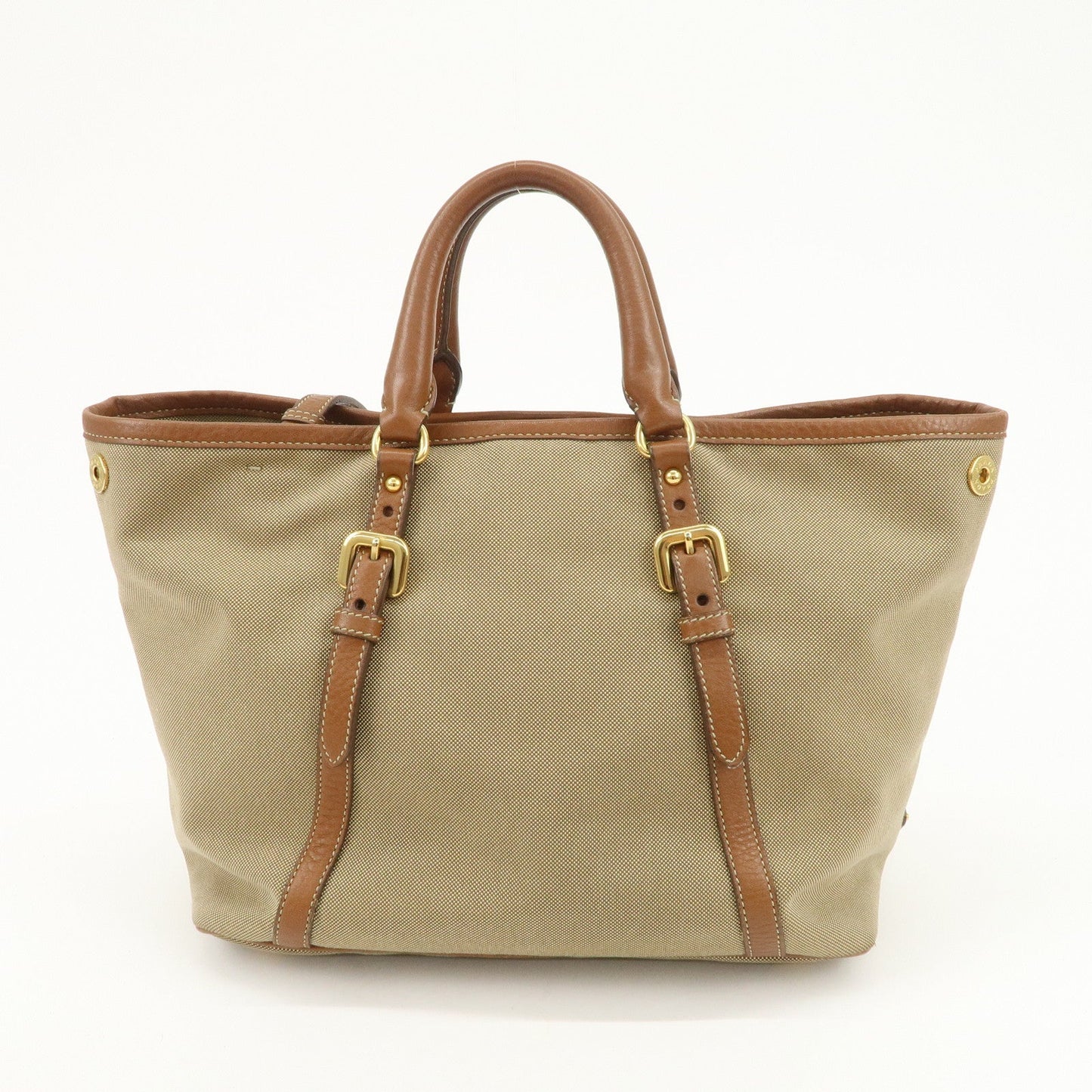 PRADA Logo Jacquard Leather Ribbon 2Way Tote Bag Brown BN1841