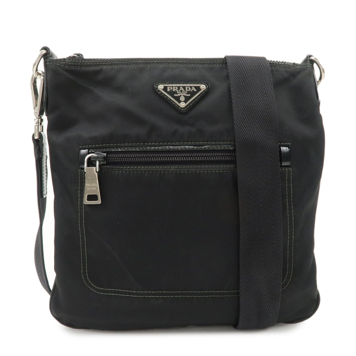 PRADA Triangle Logo Nylon Patent Leather Shoulder Bag Black