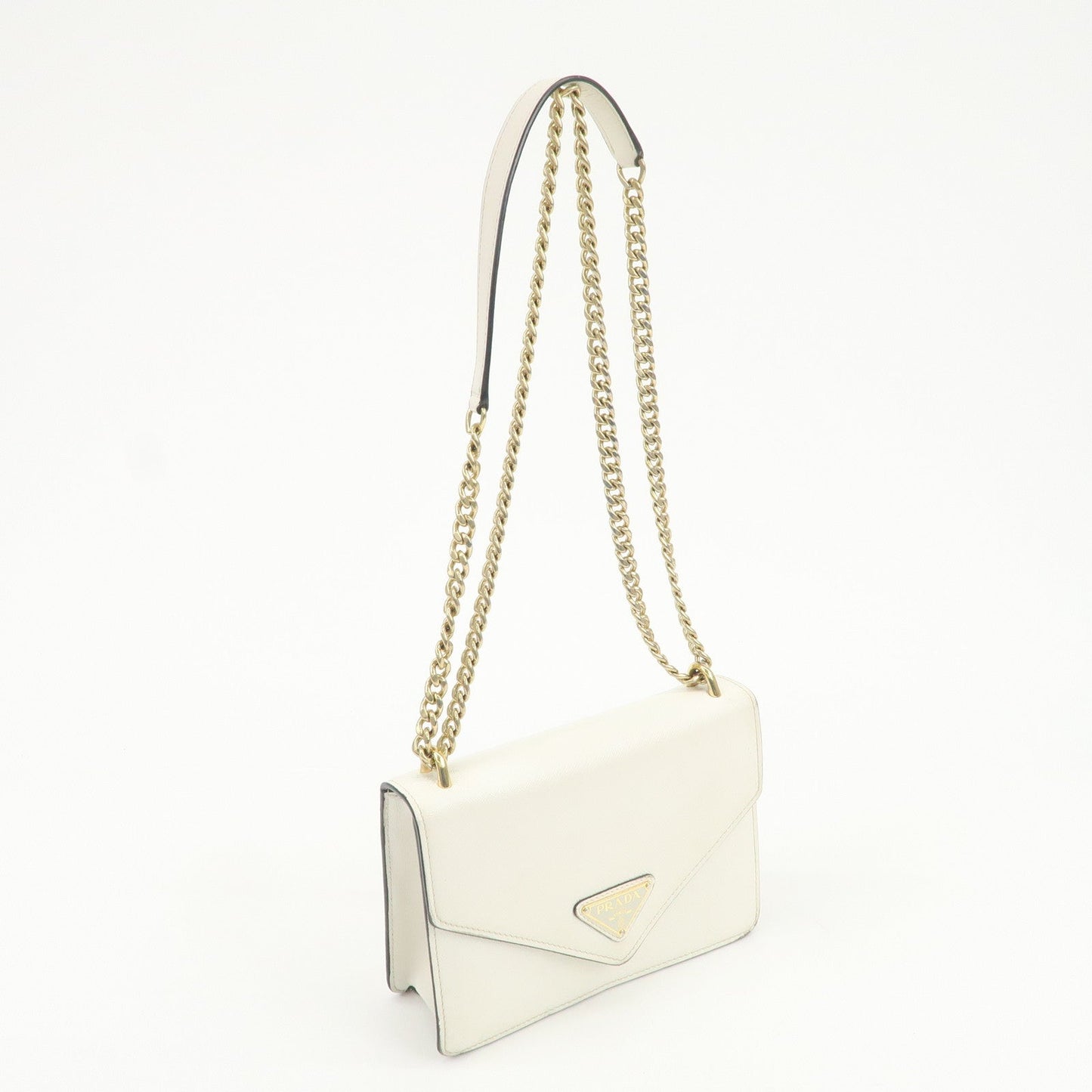 PRADA Triangle Logo Saffiano Leather Chain Shoulder Bag 1BD200